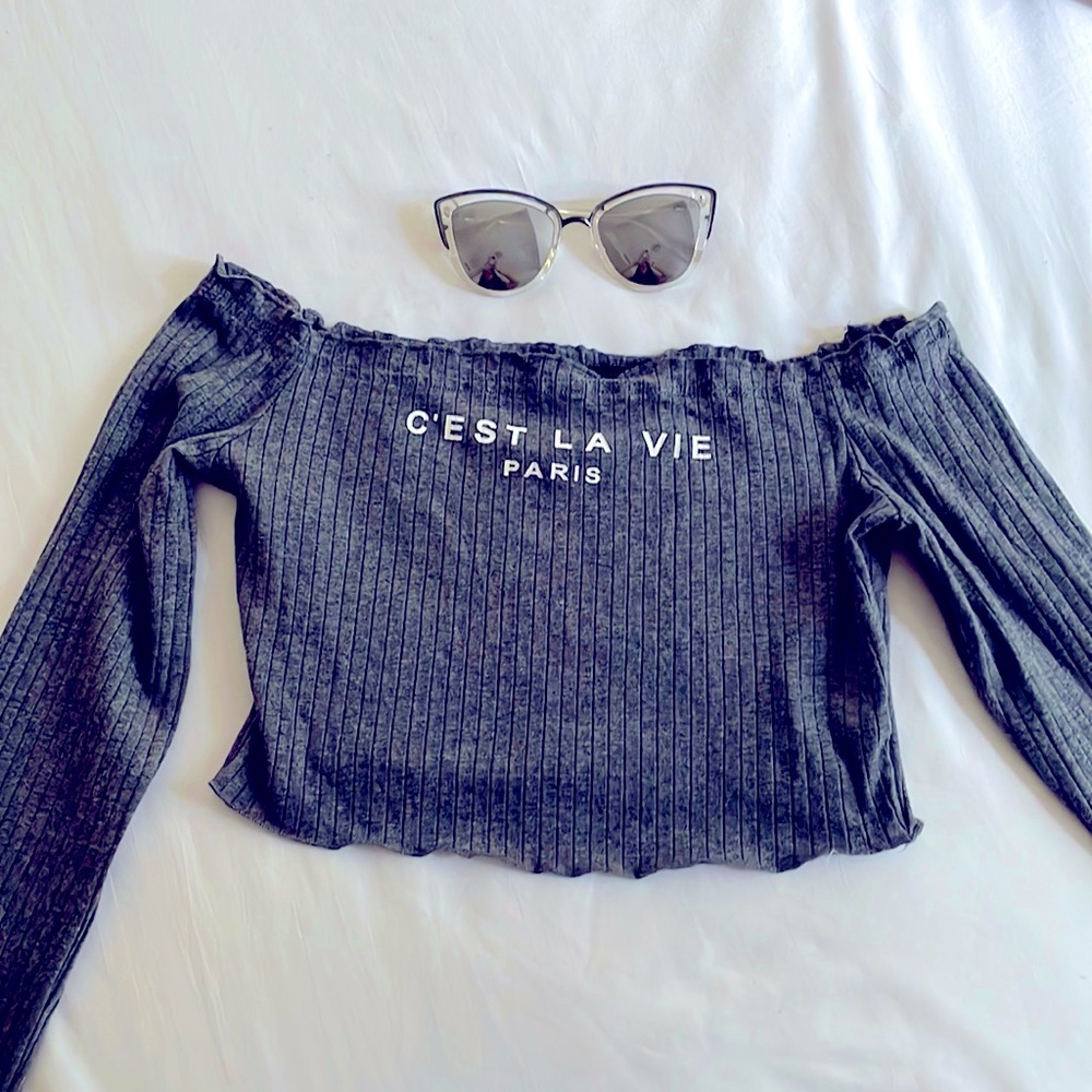C’est La vie long sleeve crop top